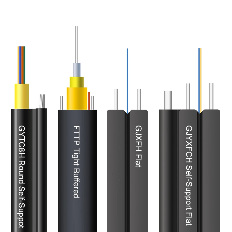 Indoor/Outdoor 1 2 4 Core G657A1/A2 GJYXFCH FRP/Steel Wire Single Mode FTTH Drop Flat Optic/Optical Fiber Cable